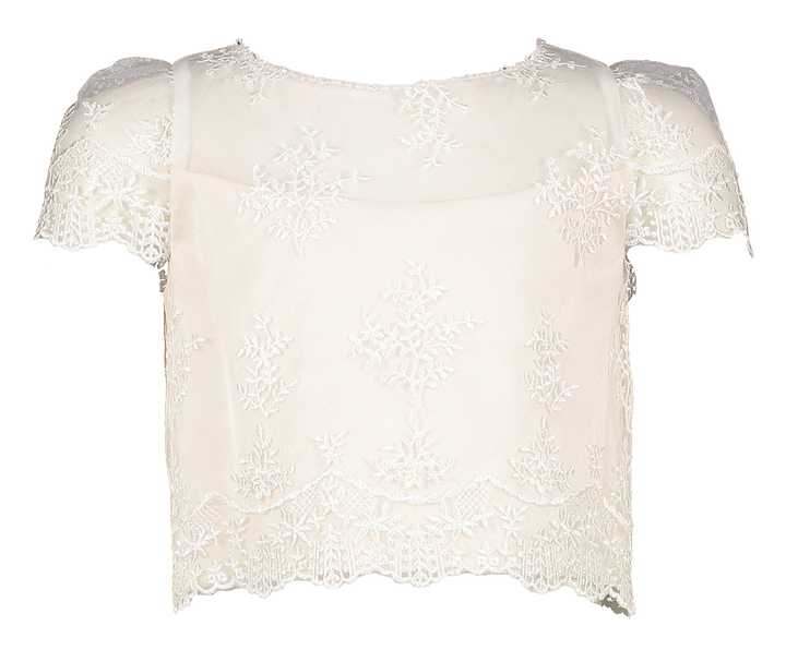 Witte doorschijnende blouse met kanten detail Linea Raffaelli