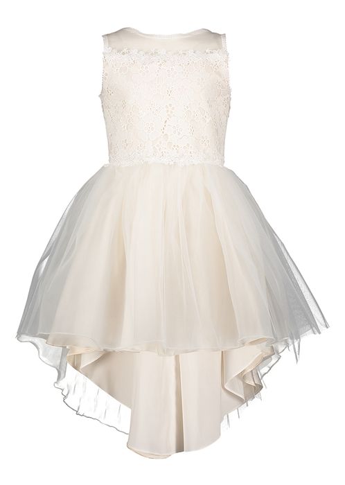 Ecru jurk met tulle en kanten bloemenprint Linea Raffaelli