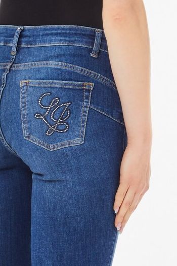 Donkerblauwe slim fit met strass op de achterzak jeans Liu Jo 