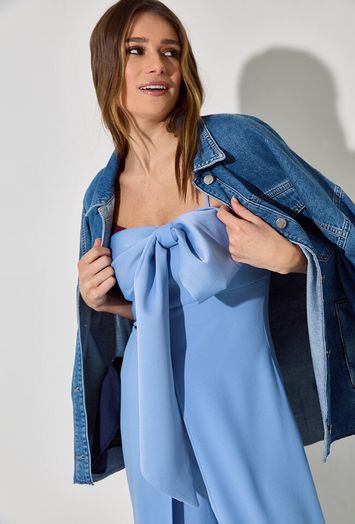 Lichtblauwe bustier jumpsuit met strik Liu Jo