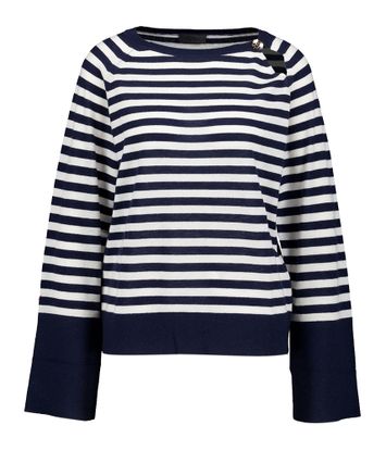 Blauw met wit gestreepte pull met ronde hals met gouden knoop Lui Jo 