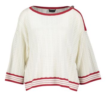 Beige trui met ronde hals en rode details Lui Jo