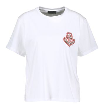 Witte katoenen t-shirt met strass Liu Jo