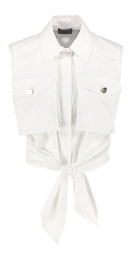 Witte mouwloze katoenen blouse met stropdetail Liu Jo