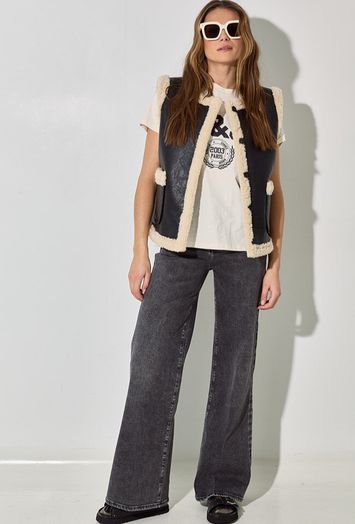 Donkergrijze wide leg fit met hoge taille For All Mankind