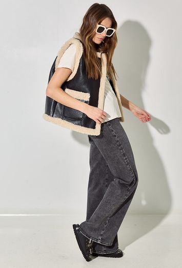 Donkergrijze wide leg fit met hoge taille For All Mankind