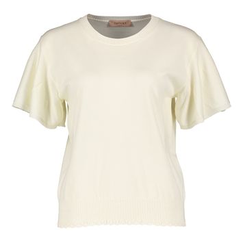 Ecru pull met ronde hals en korte mouwen Twinset