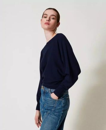 Donkerblauwe pull met ronde hals Twinset
