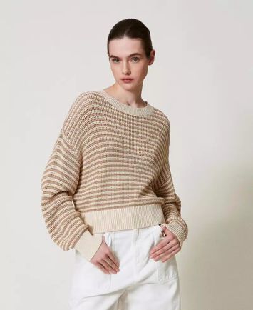 Beige gehaakte trui met strepen Twinset
