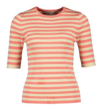 Ecru en roze gestreepte pull met ronde hals en korte mouwen Twinset