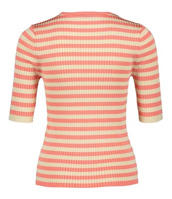 Ecru en roze gestreepte pull met ronde hals en korte mouwen Twinset
