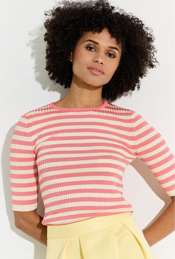 Ecru en roze gestreepte pull met ronde hals en korte mouwen Twinset