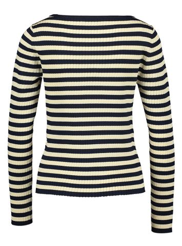 Creme kleurige trui met blauwe strepen in ribbel Twinset