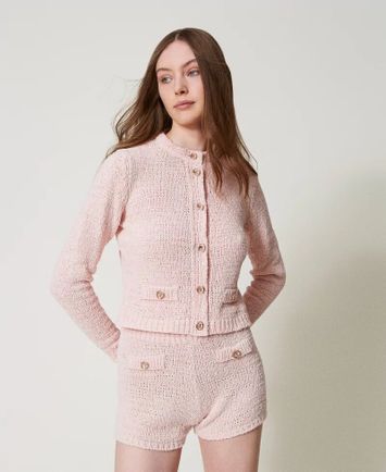 Roze gehaakte gilet met knopen Twinset