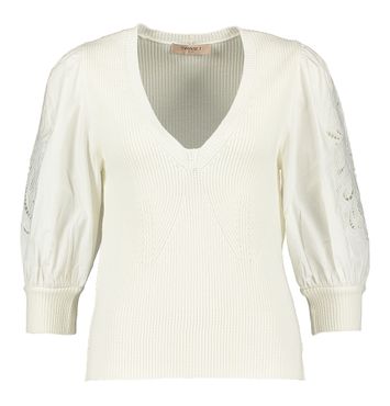Beige trui met katoenen broderie mouwen Twinset