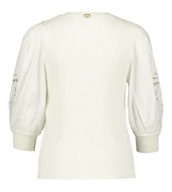 Beige trui met katoenen broderie mouwen Twinset