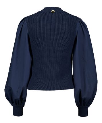 Donkerblauwe pull met ronde hals en blouse mouwen Twinset