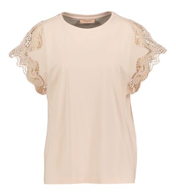 Roze T-shirt met kant afgewerkt Twinset Milano