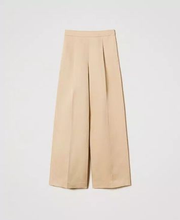 Beige wijde broek met bandplooi Twinset 
