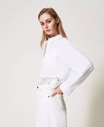 Witte katoenen bloes met kanten boord Twinset 