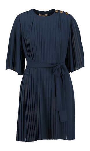 Donkerblauwe jurk met plissee Twinset