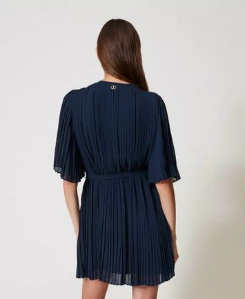 Donkerblauwe jurk met plissee Twinset