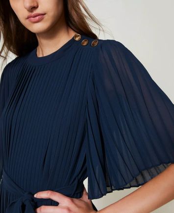 Donkerblauwe jurk met plissee Twinset
