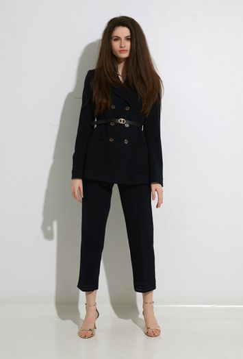 Donkerblauwe geklede broek met detail onderaan Twinset
