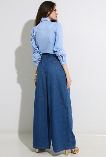 Blauwe wijde jeans met bandplooi Twinset