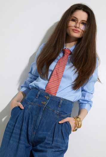 Blauwe wijde jeans met bandplooi Twinset