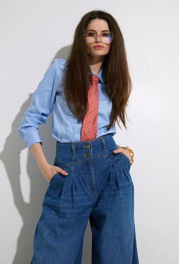 Blauwe wijde jeans met bandplooi Twinset