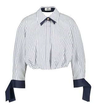 Elisabetta Franchi Blauw en wit gestreepte cropped blouse