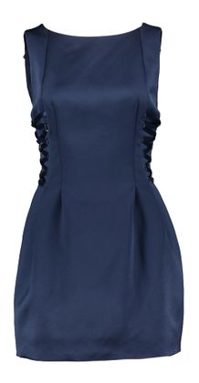 Elisabetta Franchi Donkerblauwe glanzende feestjurk