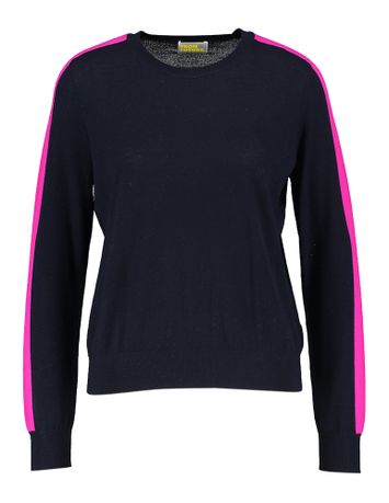 Donkerblauwe wollen trui met fluo roze streep From Future 