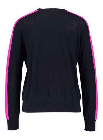 Donkerblauwe wollen trui met fluo roze streep From Future 