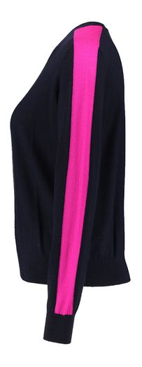 Donkerblauwe wollen trui met fluo roze streep From Future 