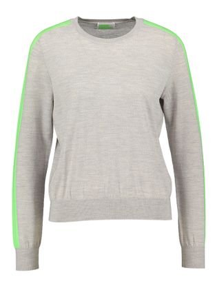 From Future Grijze wollen trui met fluo groene streep