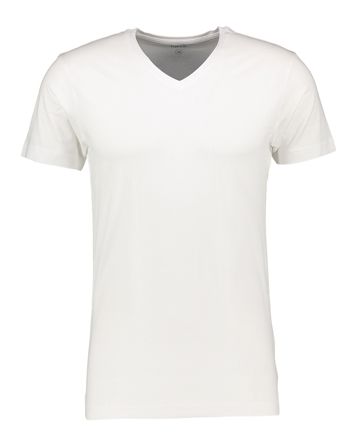 Witte katoen t-shirt met v-hals en korte mouwen Fakts 