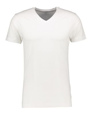 Witte katoen t-shirt met v-hals en korte mouwen Fakts