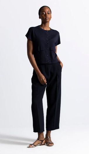 Donkerblauwe cropped wijde broek met bandplooi Relay Gigue 