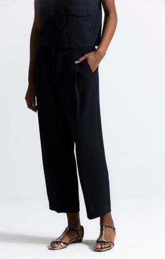 Donkerblauwe cropped wijde broek met bandplooi Relay Gigue 