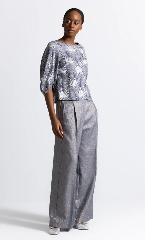 Zilver kleurige wijde broek met bandplooi Roche Gigue