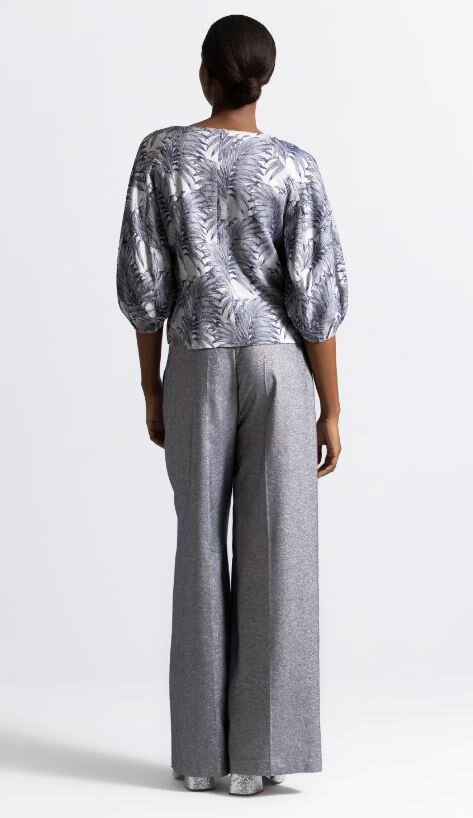 Zilver kleurige wijde broek met bandplooi Roche Gigue