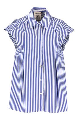 Semicouture Blauwe gestreepte katoenen bloes met ondertop