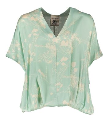 Muntgroene blouse met beige bloemenprint Semicouture