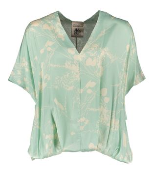 Semicouture Muntgroene blouse met beige bloemenprint