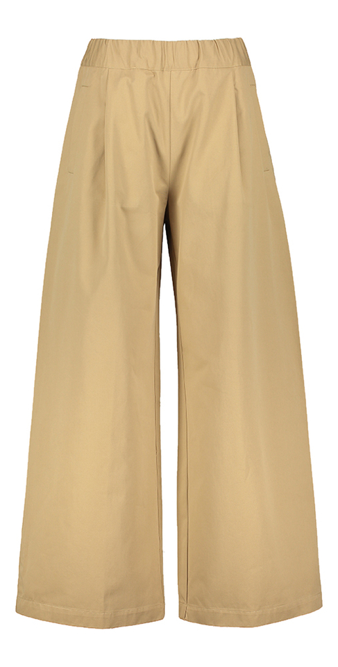 Beige wijdvallende broek met bandplooi en eleastiek Semicouture