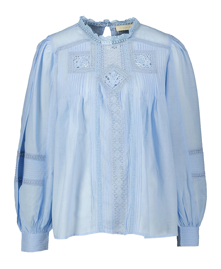 Blauwe katoenen bloes met broderie detail Calin Vanessa Bruno