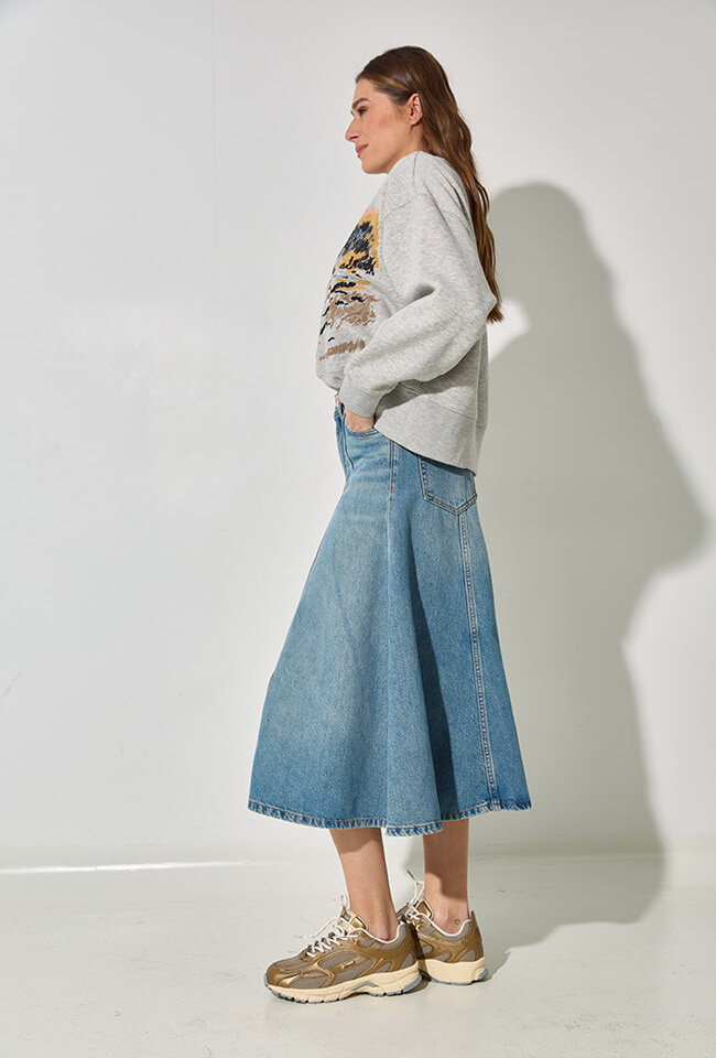 Afgewassen vintage A-lijn jeansrok Mid Serenity Haikure