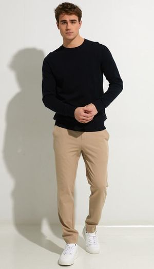Beige katoenen slim fit broek Josh Plain